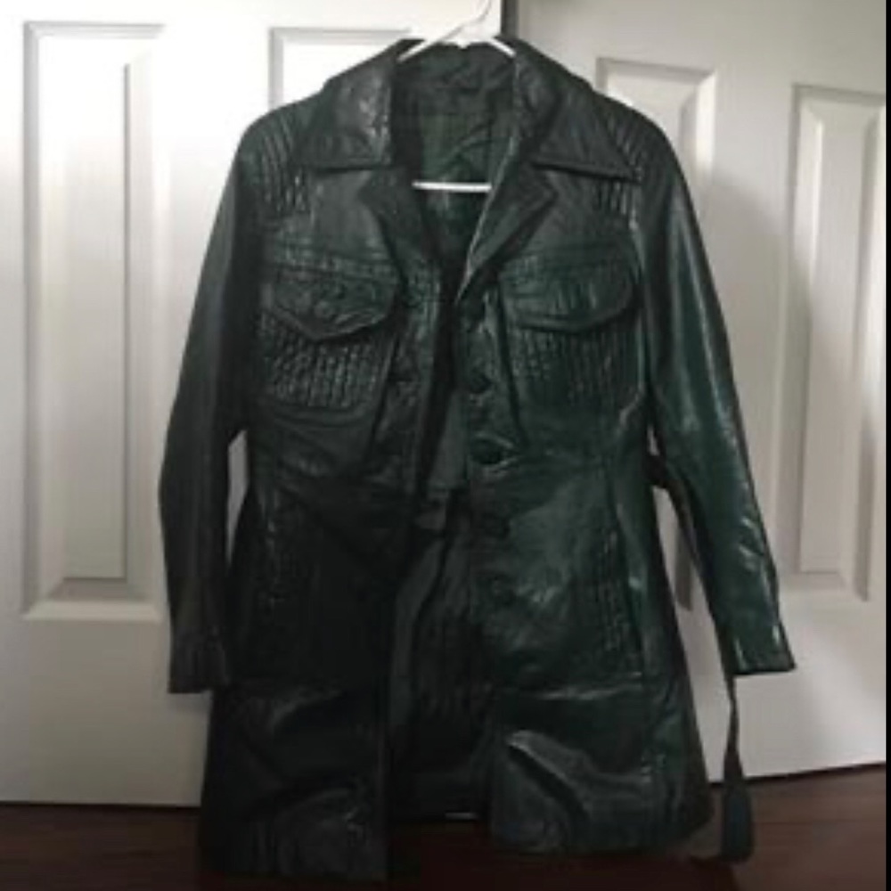 Green Vintage leather trench coat